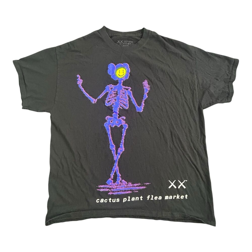 Cactus Plant Flea Market Shirt Mens XL Black Kaws Skeleton Companion
